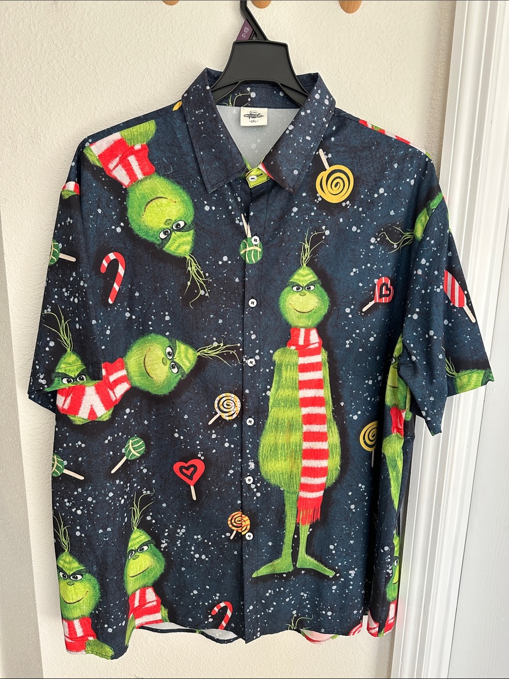 Grinch Christmas Print Short-Sleeve Shirt - Black/Green